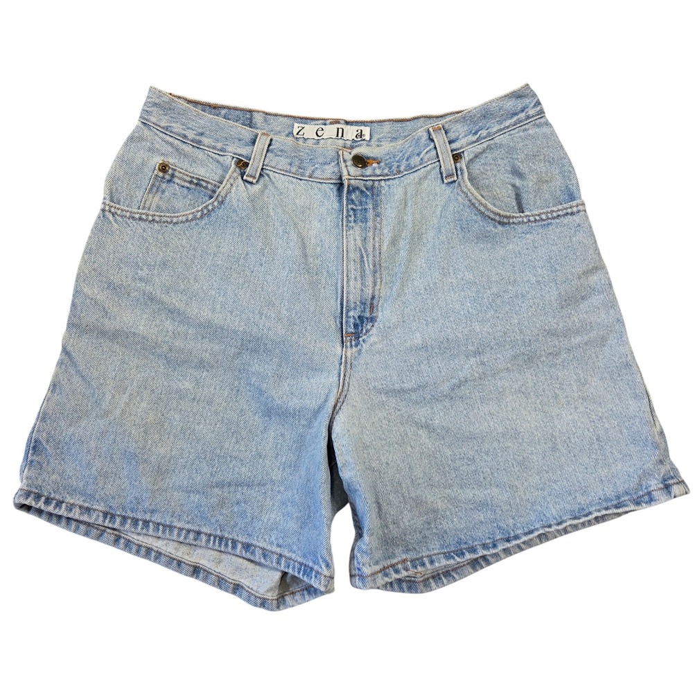Zena Vintage 90s High Waisted Denim Shorts Light Wash Cotton Made in USA Size 14